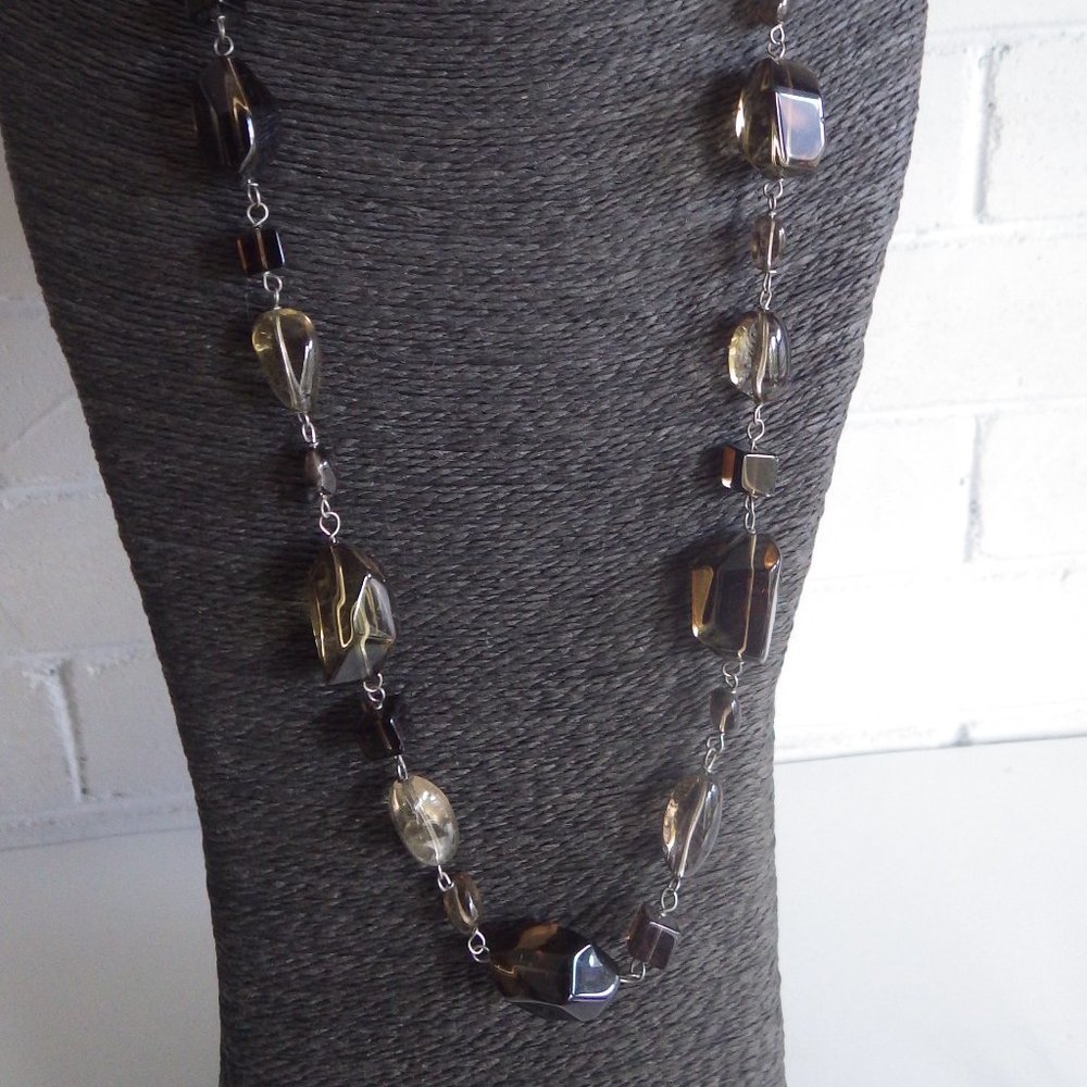Designer Smokey Quartz Beaded Long Necklace